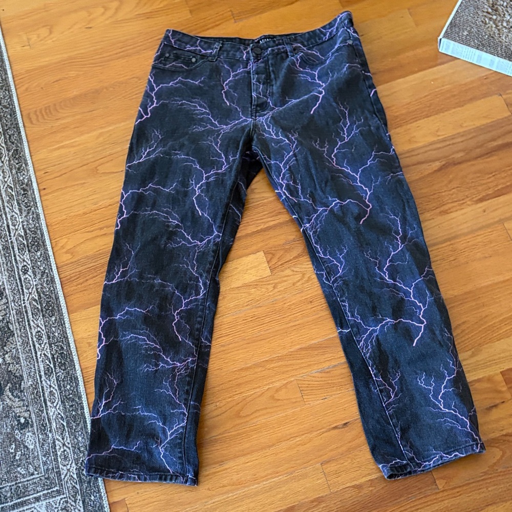 Men's Black and Purple Lightning Jeans